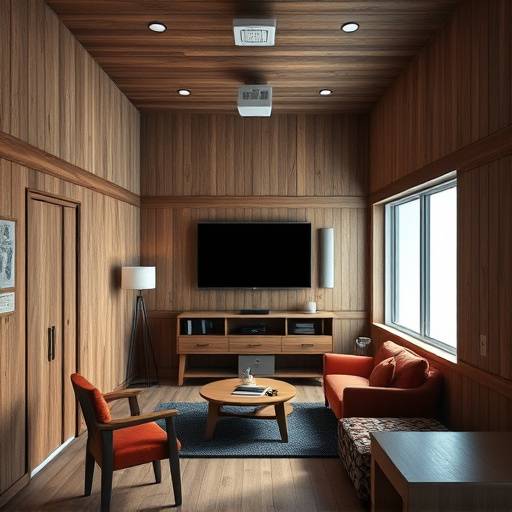 Una celda de prisión moderna con muebles de madera, una ventana grande y un televisor, creando un ambiente más humano y confortable.